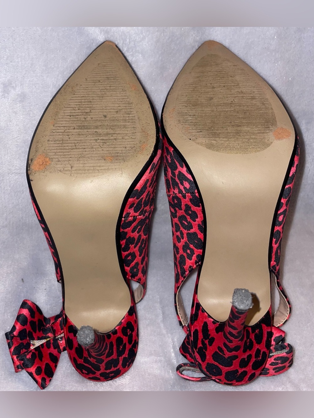 Betsey Johnson Women’s Size 6.5 Ginjer Red Leopard Satin Bow Slingback Heels - Picture 7 of 9